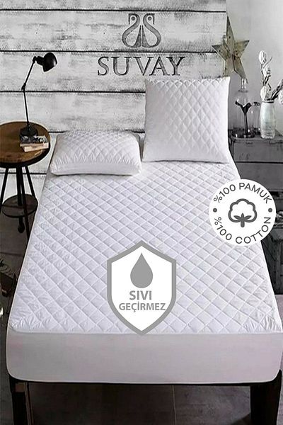 SUVAY Quilted Fitted Water Liquid Proof Mattress Sheet Single and Double Quilted Cotton Bed Mat