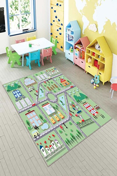 MENTEŞ HOME Gri Araba Yollu Trafik Yıkanabilir Kaymaz Taban Leke Tutmaz Bebek ve Çocuk Odası Halısı