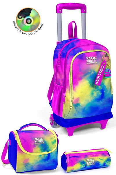 Coral High Set de genți din 3 piese cu model Tie Dye colorat cu racletă - SET 0123957