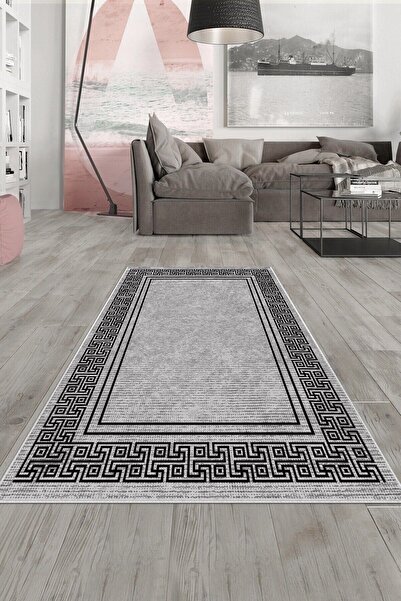 MENTEŞ HOME Gri Koyu Gri İşleme Yıkanabilir Kaymaz Taban Leke Tutmaz Modern S...