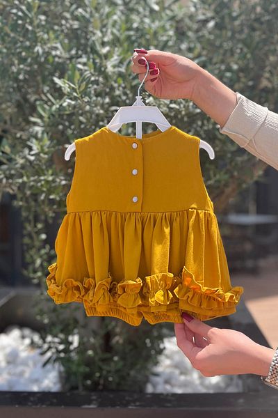 Bertuğ Mustard Cotton Shorts and Blouse Set for Baby Girl