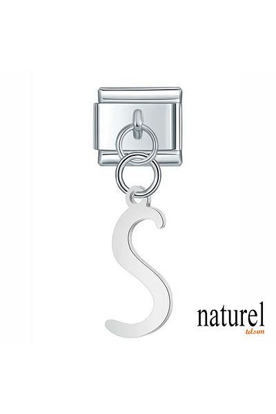 Naturel Tılsım 9mm ''S'' Letter StainleSS Steel Charm - Italian