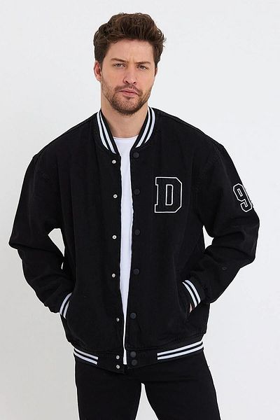 DAMGA JEANS Мъжко ежедневна улична мода Удобно голямо черно дънково колежанско яке