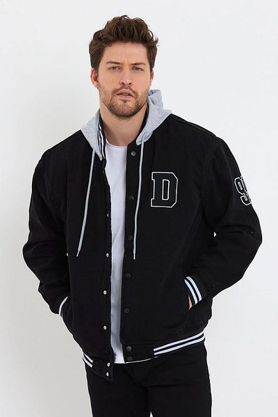 DAMGA JEANS Κολλεγιακό παλτό με γούνινο κουκούλα μαύρο