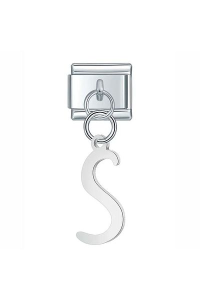 Naturel Tılsım 9mm ''S'' Letter StainleSS Steel Charm - Italian
