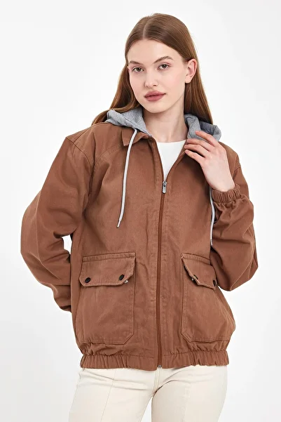 DAMGA JEANS Women's Coolmove Cotton Comfortable Zippered Hooded Jeans Jacket