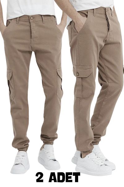 DAMGA JEANS Мъжки еластичен панталон от 2 части с карго джобове, цвят камила