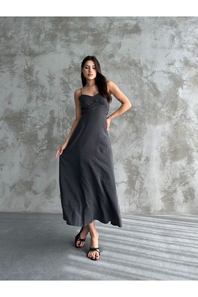 BRGCLOTHING Țesătură modală - Rochie lungă cu bretele subțiri și guipă, detaliu de șezut în talie