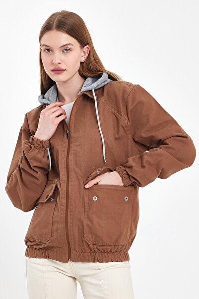 DAMGA JEANS Women's Coolmove Cotton Comfortable Zippered Hooded Jeans Jacket