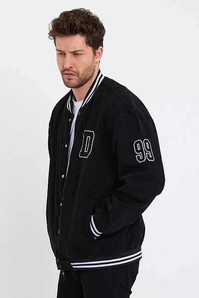 DAMGA JEANS Мъжко ежедневна улична мода Удобно голямо черно дънково колежанско яке
