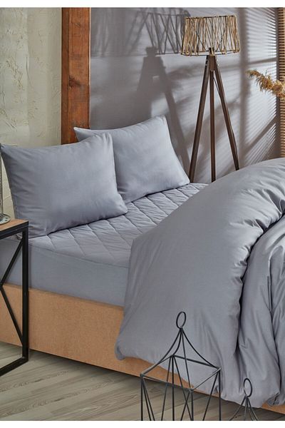 Formeya Gray Quilted Mattress Protector Mattresses Duvet Cover Set 100% Cotton 8 Sizes