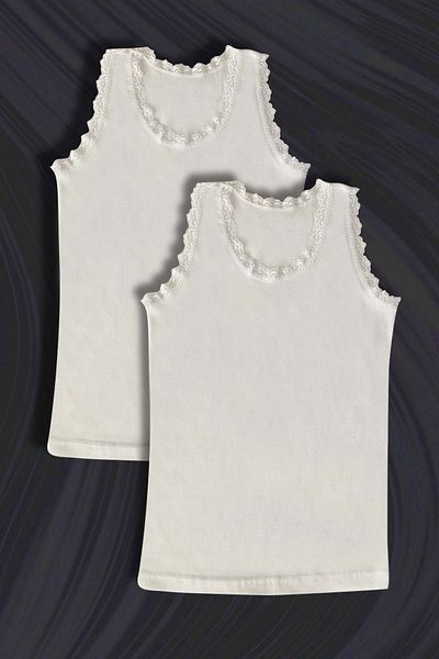 GRI MOR TEKSTIL 100% Cotton 2-Piece White Undershirt Set with Lace for Girls