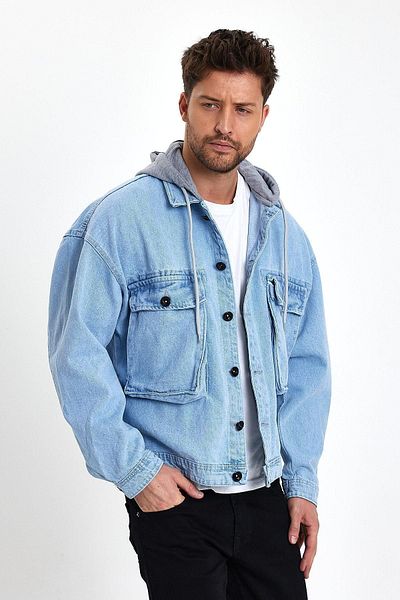 DAMGA JEANS Άνετο τζιν μπουφάν Trendsetter Unisex Jean Oversize με κουκούλα Ice Blue