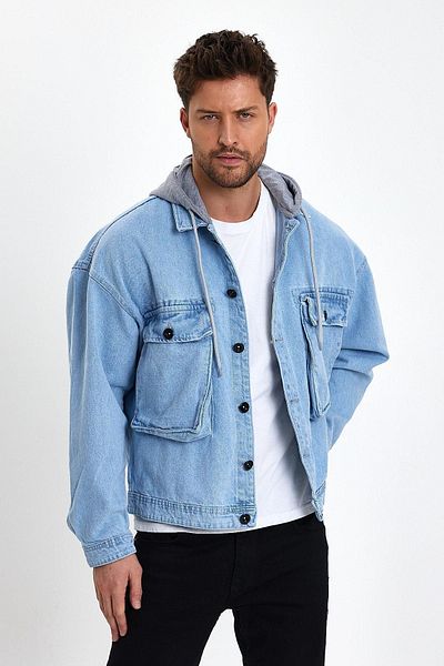 DAMGA JEANS Άνετο τζιν μπουφάν Trendsetter Unisex Jean Oversize με κουκούλα Ice Blue
