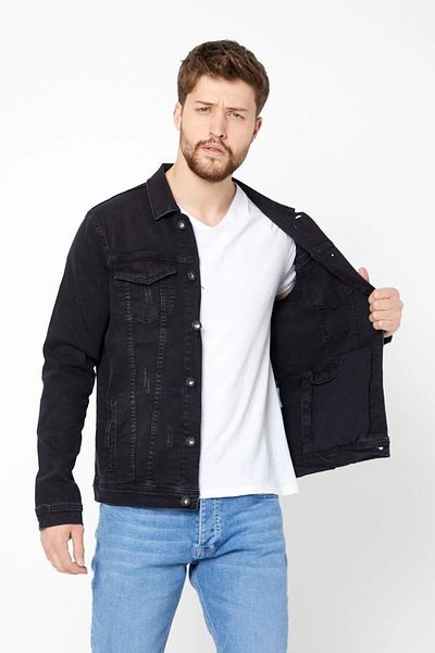 DAMGA JEANS Мъжко черно дънково яке от ликра