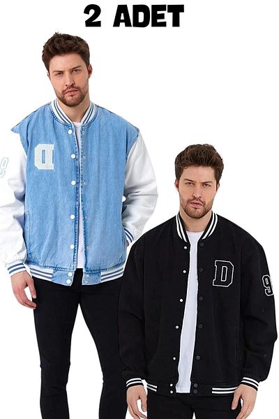 DAMGA JEANS Мъжко 2 пакета от 100% памук, ежедневни извънгабаритни модни колежански якета