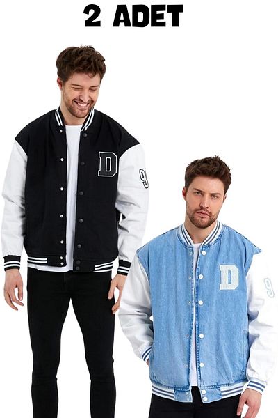 DAMGA JEANS Мъжко 2 пакета от 100% памук, ежедневни извънгабаритни модни колежански якета