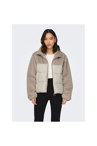 ONLY Wanja Fur Puffer Mix Women's Beige Stand Collar Coat