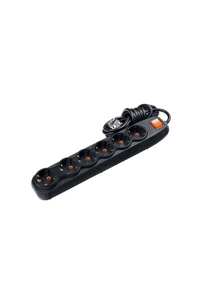 Nilson Quattro Topraklı Grup 6'lı Anahtarlı Grup Priz Kordonlu 2M - Siyah
