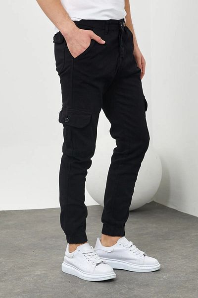 DAMGA JEANS Men's 2 Piece Elastic Casual Casual Trend Street Fashion Cargo Pocket Trousers Black