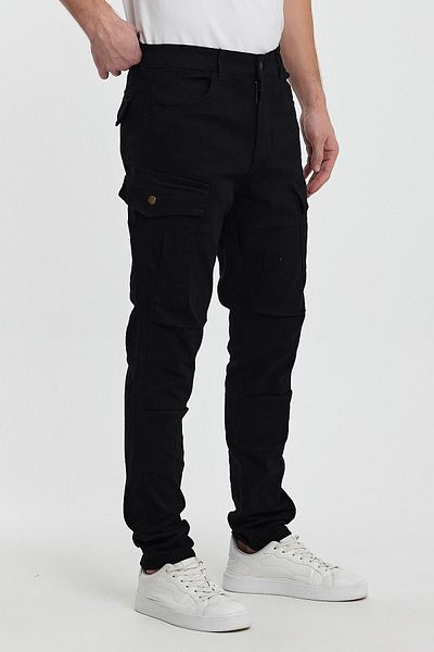 DAMGA JEANS Ανδρικό φαρδύ βαμβακερό ελαστικό μαύρο παντελόνι Cargo Pocket