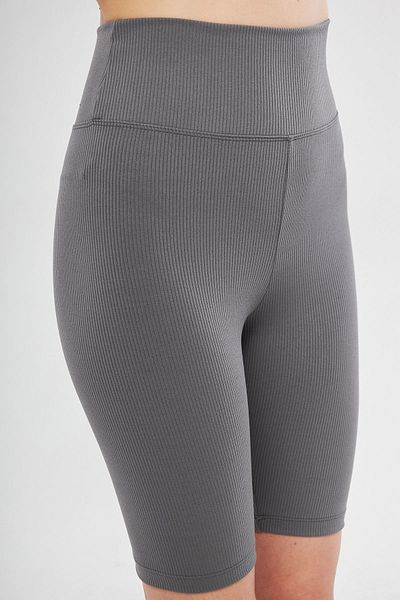 THIFF GYMWEAR Anthracite High Waist Recovery Short Shorts Sports Ribbed Biker Leggings