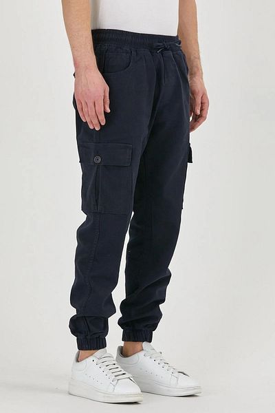 DAMGA JEANS Navy Blue Men's Jogger Pants - Flexible Waist, Elastic Leg, Cargo Pocket