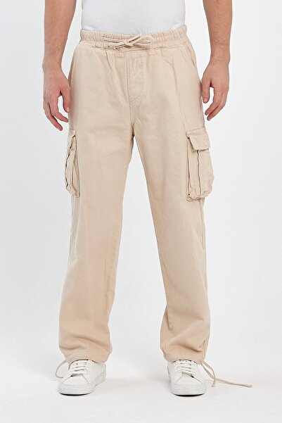 DAMGA JEANS Erkek 2 Li Paket Pamuklu Baggy Jogger Kargo Cepli Pantolon Krem