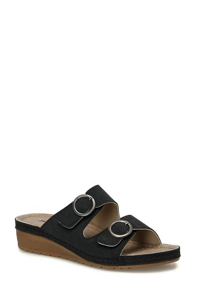 Polaris Polaris166422 Black Double Buckle Women's Slippers