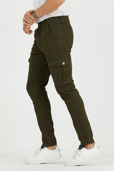DAMGA JEANS Men's High Waist Stretchy Khaki Baggy Cargo Pocket Trousers