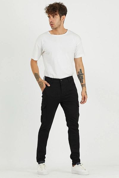 DAMGA JEANS Ανδρικό 2 τεμαχίων Άνετη καθημερινή χρήση για εργασία Young Modern Cargo Pocket Παντελόνι μαύρο και πέτρινο