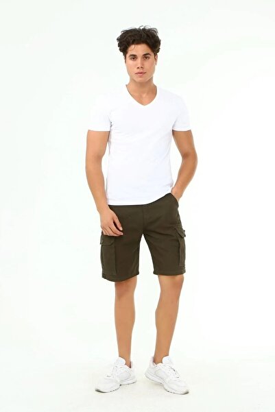DAMGA JEANS Erkek Slim Fit Kargo Cep Kapri Şort Haki