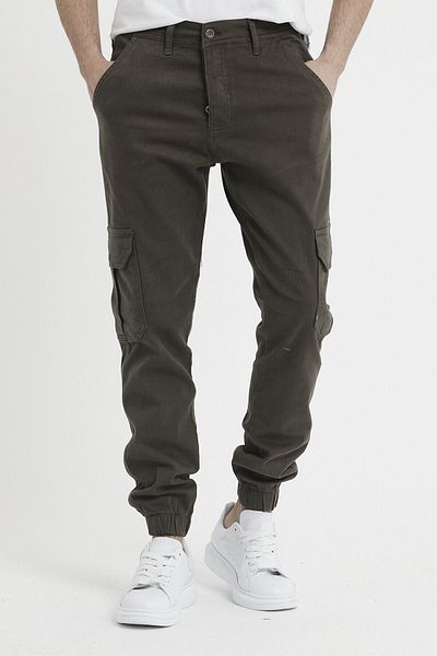 DAMGA JEANS Men's Elastic Leg High Waist Khaki Cargo Pocket Trousers