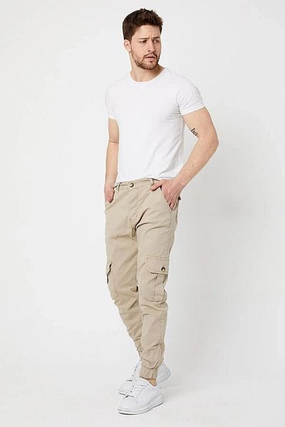DAMGA JEANS Men's 2 Pcs Elastic Casual Comfortable Trend Street Fashion Cargo Pocket Trousers Stone
