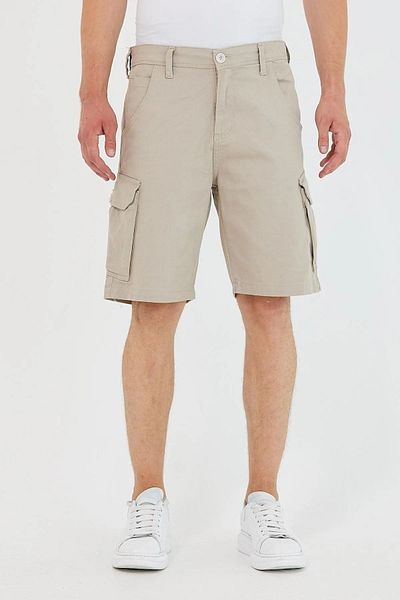 DAMGA JEANS Men's Slim Fit Cargo Pocket Capri Shorts Stone