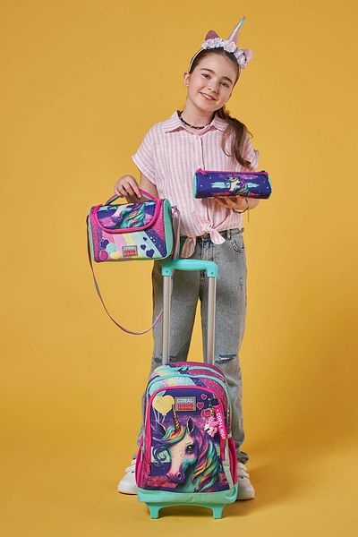 Coral High Set de genți din 3 piese cu model unicorn verde apă roz - SET cu trei compartimente și racletă 0123958