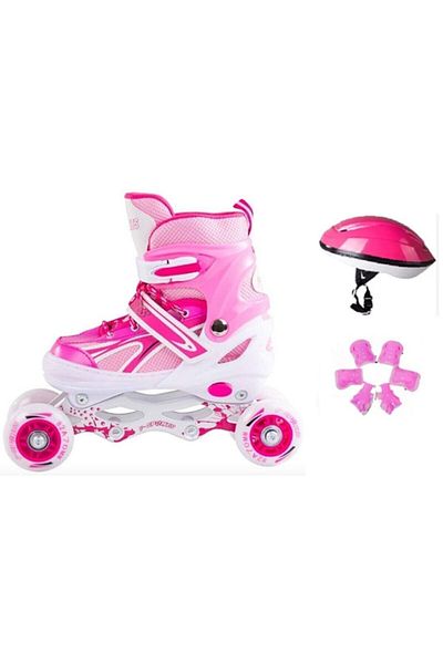 FORSACE Metal Lighted Adjustable Roller Skates Pink Set