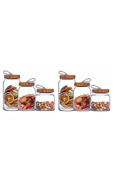 Paşabahçe Woody 6-Piece Jar Set with Bamboo Lid