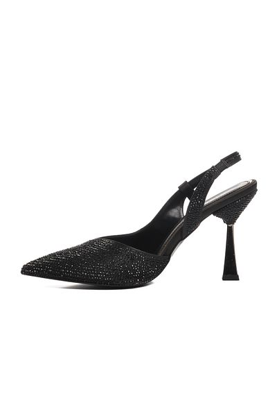 AYAKMOD 658209 Black Stone Detailed Women's Evening Dress Heeled Shoes