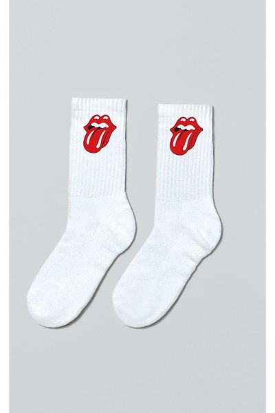 Darkia Unisex Λευκές ριμπ κάλτσες τένις για αγόρι - The Rolling Stones Printed