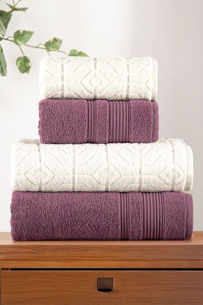 Mürdüm Home Σετ πετσετών μπάνιου 100% βαμβακερό 4 τεμαχίων - Σετ μπάνιου