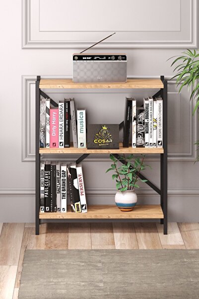 Cosargroup Metal Kitaplık 3 Raflı Dekoratif Kitaplık Dosya Kitap Rafı Ofis Ev Rafı Kitap Raf