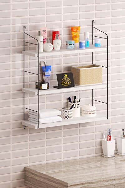 Cosargroup Duvar Rafı Banyo Rafı 3 Katlı Banyo Rafı Kitaplık Ünite Ahşap Raf ...