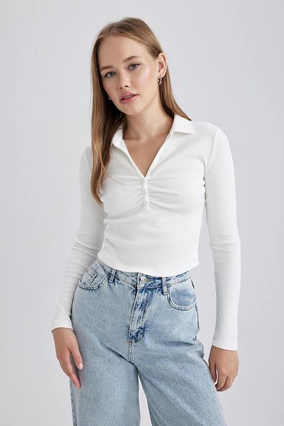 DeFacto Ribbed Long Sleeve Camisole T-Shirt - B1958ax23au