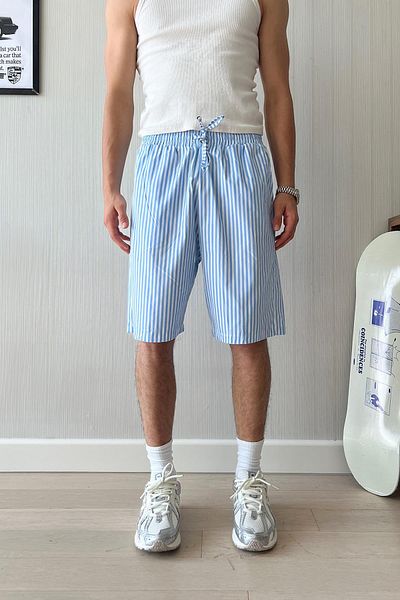 Flaw Wear PJ Vibe - شورت بوبلين مخطط باللون الأزرق