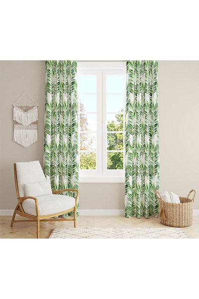 Evmila Velvet Texture Printed Tropical Branches Patterned Background Curtain