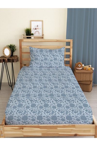 Evmila Set de cearșafuri unice elastice cu model modern imprimat albastru