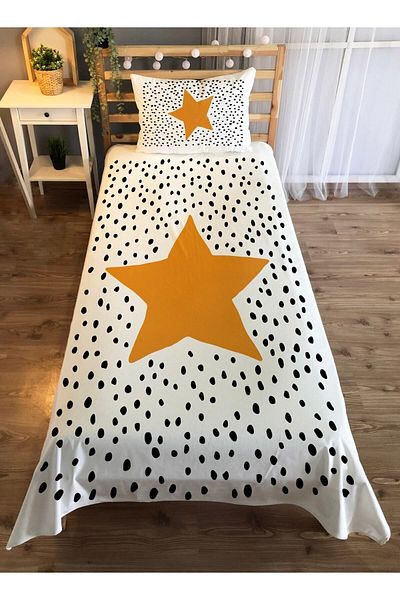 Evmila Star Patterned Single Velvet Bedspread - White
