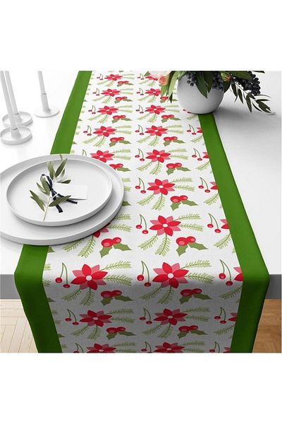 Evmila Runner din catifea cu model floral special de Anul Nou