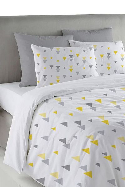 Evmila Set cuvertură de pilota dublă 200x220 cm cu model triunghiuri galbene și gri - alb